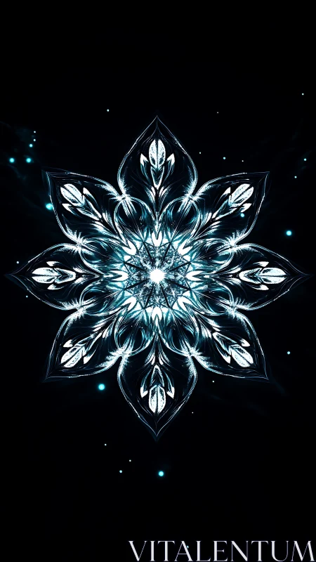 Luminous iceflower mandala glowing in a quiet night sky.