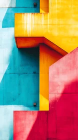 Geometric facade with cyan, yellow and magenta rectilinear planes