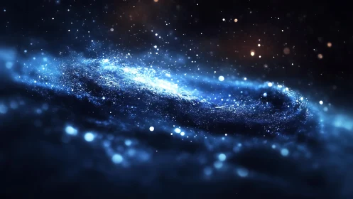 Spiral galaxy rendered in luminous blue star fields.