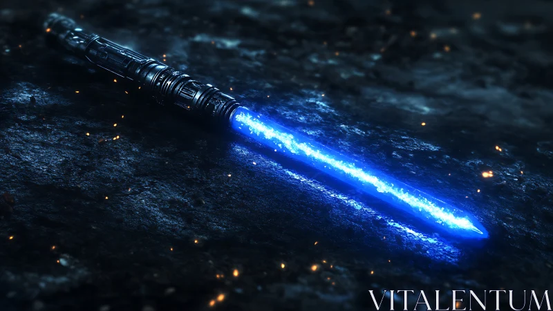 Starforged plasma blade resting on ember-dusted stone.