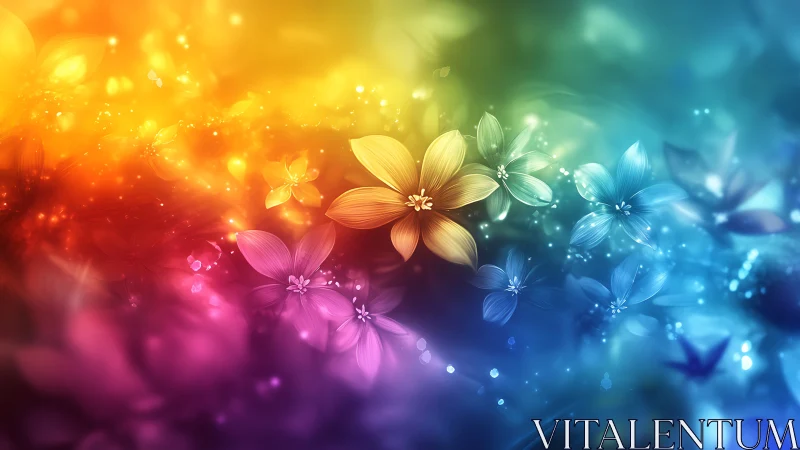 Gradient floral abstraction with multicolored digital glow.