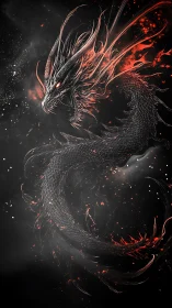 Volumetric embers tracing a serpentine infernal dragon form.