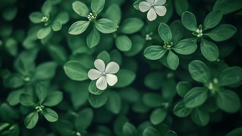 Delicate White Blooms Dancing Through Green.