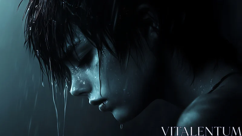 Quiet rainy moment holds a thoughtful face in soft shadow