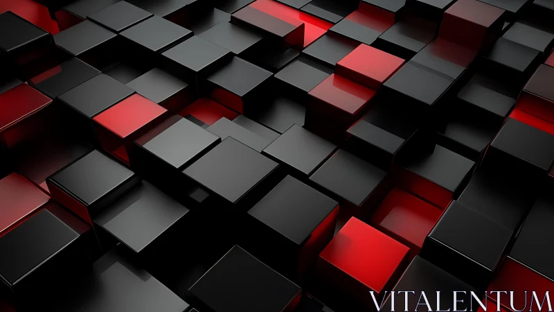 Glossy Black and Red 3D Cubes Abstract Digital Art Background.