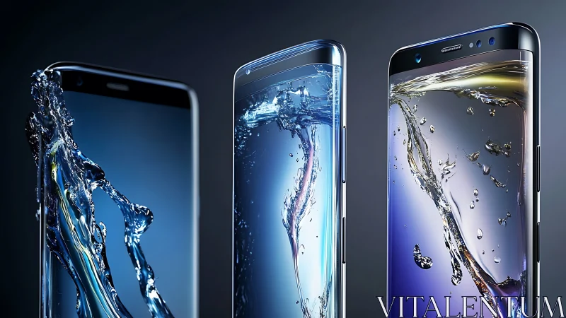Curved smartphones display dynamic water splash animations