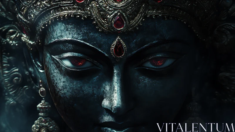 Goddess visage in dark patinated stone with jeweled diadem