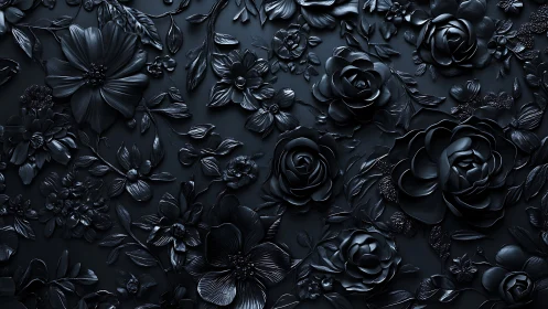 Embossed Black Floral Sculptural Surface with Dimensional Relief.