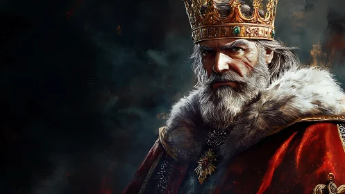 Brooding winter king wrapped in velvet power and doubts.