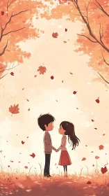 Autumn Romance: Couple Under Falling Leaves.