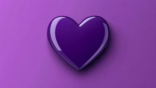 Deep Purple 3D Heart Shape with Gloss Effect on Gradient Background