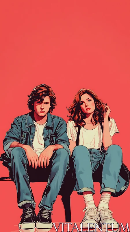 Relaxed friends sit together in cool retro casual style