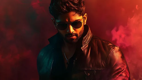 Moody male portrait uses rim lighting and red vapor background