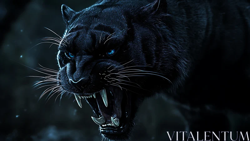 Black Panther Snarling with Glowing Eyes