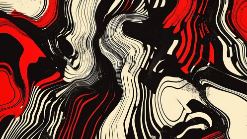 Dynamic red and monochrome contour waves create kinetic tension