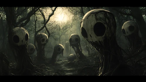 Rooted skull-watchers haunt a moon-stained forest hush.