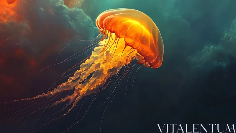 Luminous ember jellyfish drifting through twilight tides.