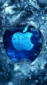 Blue liquid apple emblem with dynamic water splash effect.