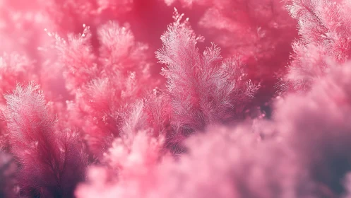 Pink feathery foliage fills soft-focus abstract landscape
