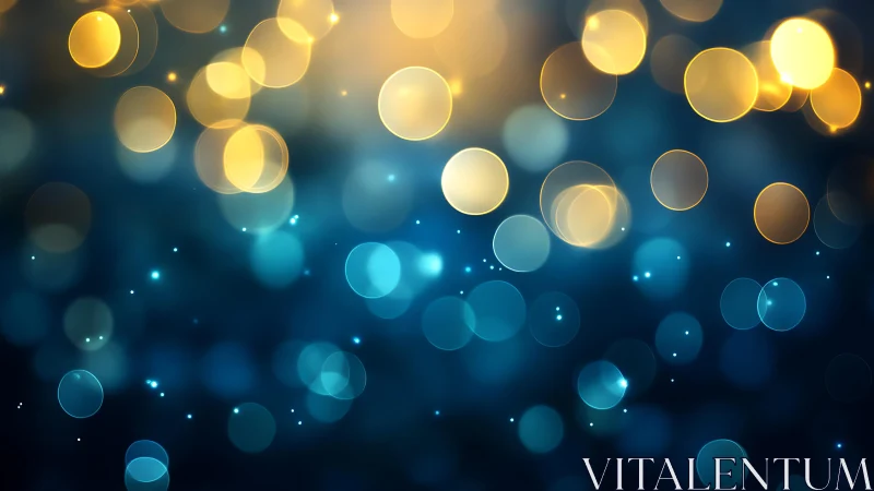 Abstract bokeh lights in blue and gold, soft dreamy digital art.