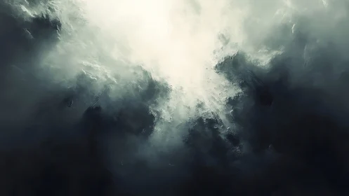 Digital painting of luminous void within storm-swept abstraction.