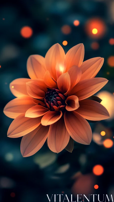 Orange dahlia flower with bokeh background illumination