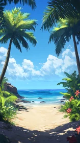 Tropical Beach Paradise With Palm Trees and Clear Sky