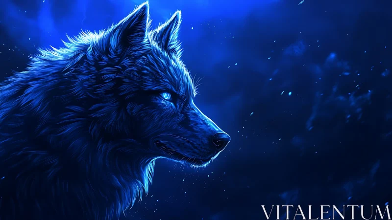 Bioluminescent wolf profile rendered in high-contrast blue lighting
