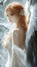 Ethereal winged maiden in luminous winter radiance.