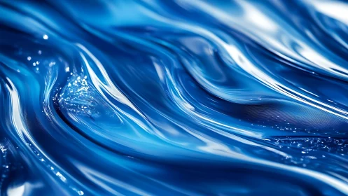 Liquid blue waves with reflective highlights in motion.