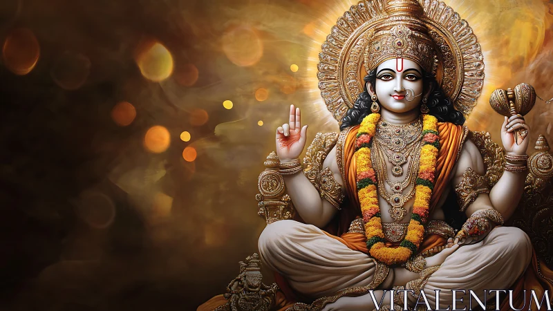 Radiant Hindu deity sits in golden light of serene devotion