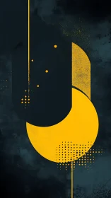Geometric yellow arcs on deep teal textured backdrop.