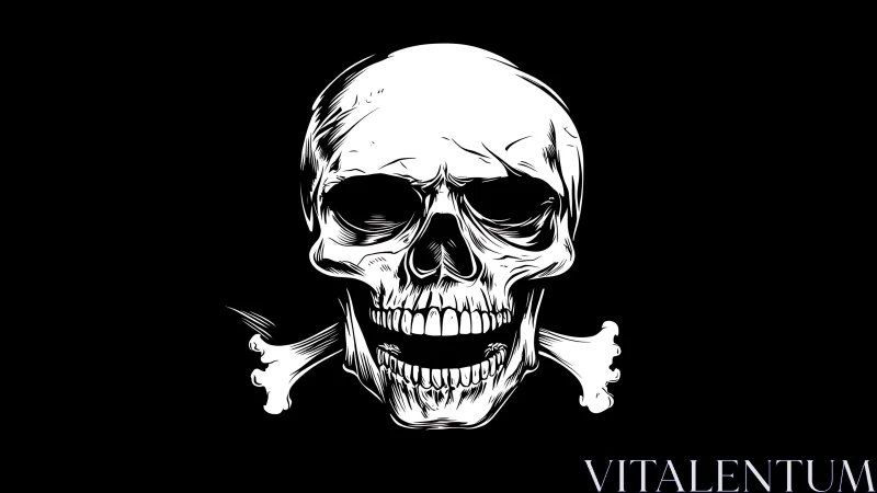 Human skull illustration is centered on a solid black field