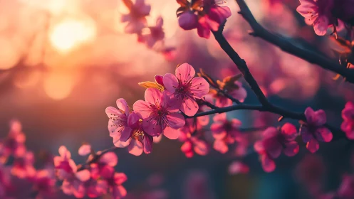 Pink Blossoms Glowing at Golden Hour.