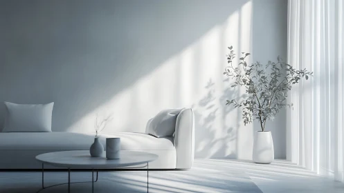 High key minimalist living room with soft directional daylight