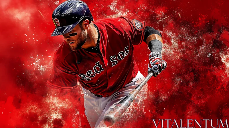 Kinetic digital portrait of Red Sox batter in explosive motion.