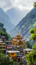Golden hill temple rises above dense Himalayan mountain town