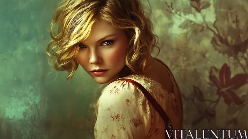 Golden-haired woman turns in soft, painterly vintage light.