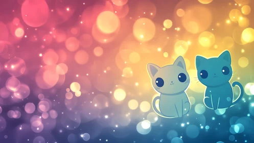 Luminescent Cats: Digital Fantasy Illustration with Bokeh Gradient.