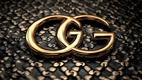 Interlocking metallic letters on textured dark surface.