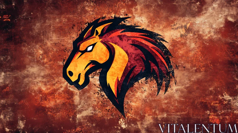 Fiery stylized horse head dominates distressed grunge field