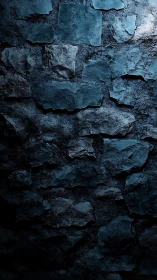 Dark textured stone wall surface with cool blue lighting.
