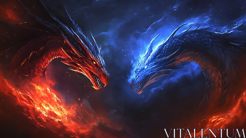 Twin elemental dragons bend night into fire and frozen storm