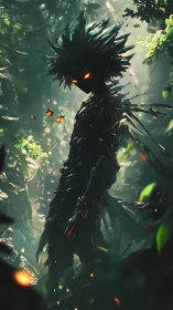 Bioluminescent jungle wraith rendered as foliated energy core.