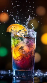 Vibrant Cocktail with Citrus Splash and Dynamic Water Droplets