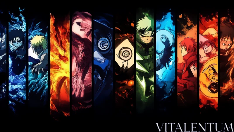 Elemental ninja warriors divide screen with blazing chakra