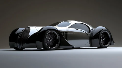 Streamlined black concept coupé is rendered in side profile