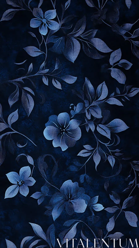 Blue Floral Textile Pattern on Dark Ground.