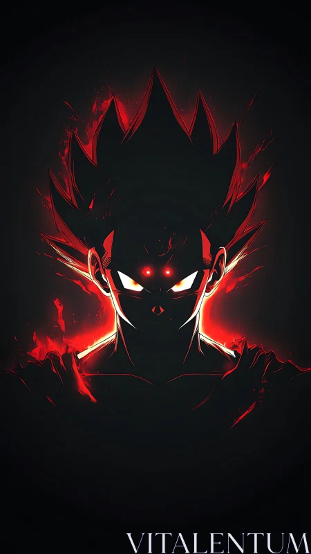 Fiery anime warrior silhouette glows with crimson power