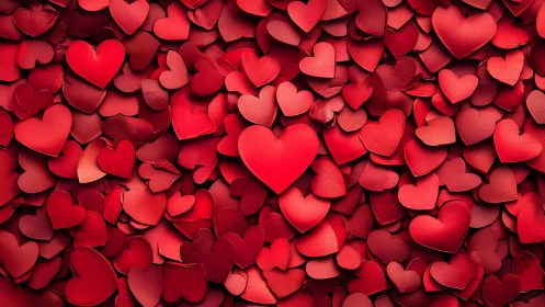 Red Three-Dimensional Hearts Arrangement with Varying Sizes